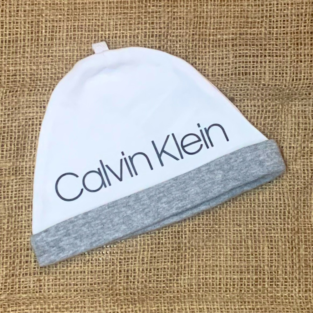 Calvin Klein White & Gray Infant Hat
